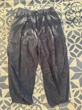 Black Eyelet Cargo Joggers